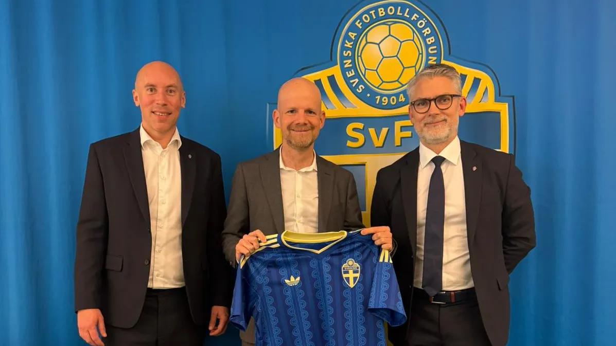 FIFA Secretary General Mattias Grafström with Swedish Football Association (SvFF) President Simon Åström and General Secretary Niclas Carlnen